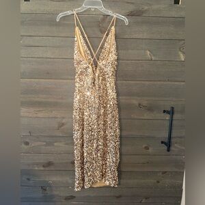 Fashion Nova Gold Sequin Strapless Slip Dress